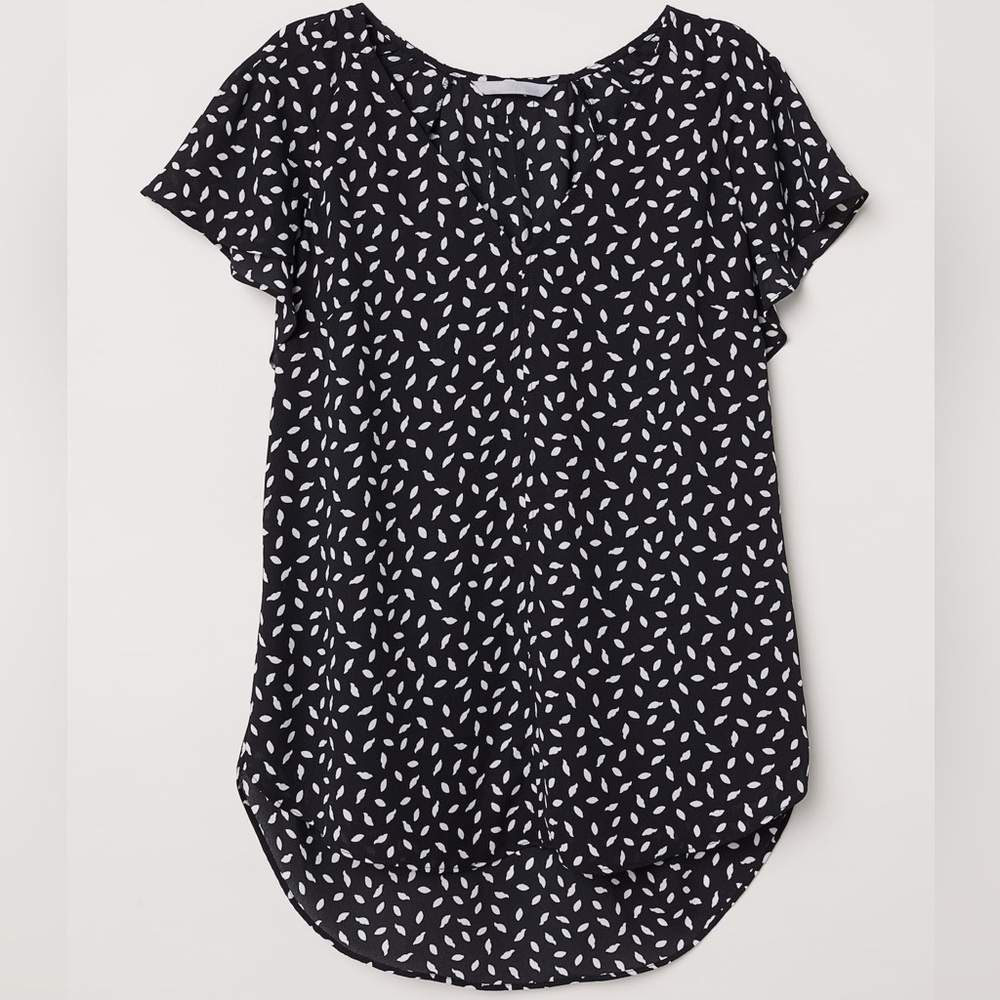 H&M Black White Polka Dot Flutter Sleeve Blouse Womens 10 Loose Fit